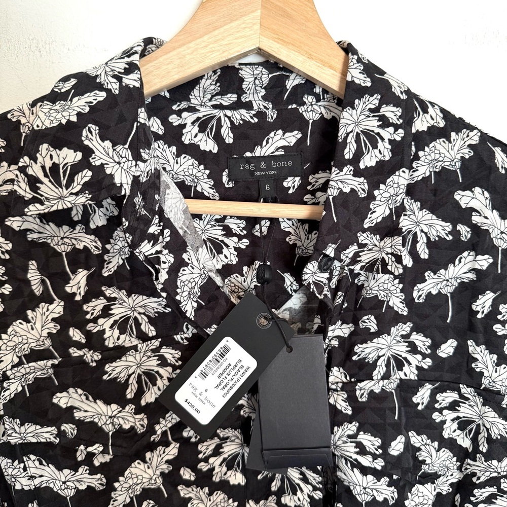 NWT Rag + Bone Black & White Floral Surplus Romper Short Sleeve $425 Size 6 - Picture 5 of 7